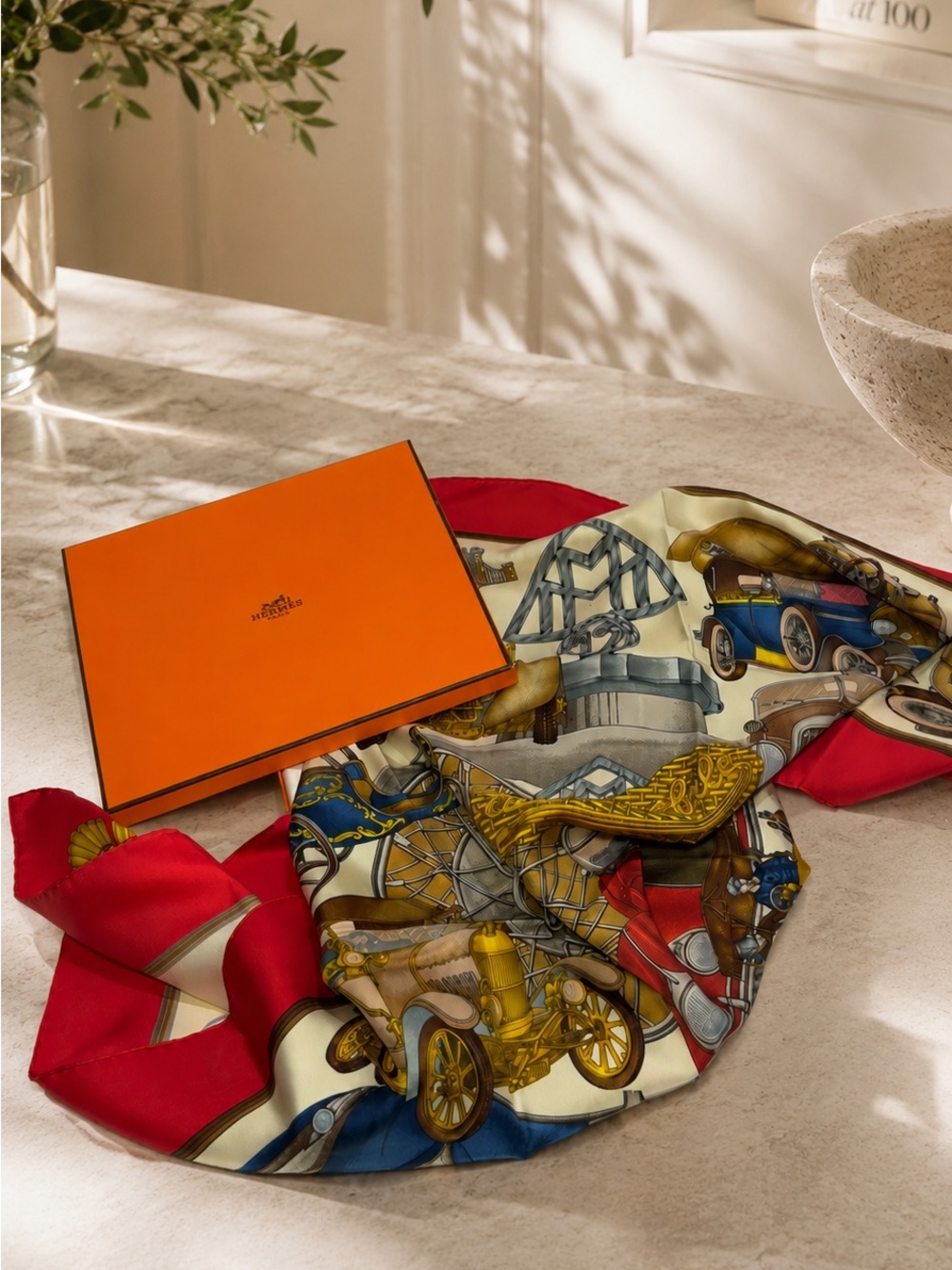 Hermès “Automobile” Carré 90 Silk Scarf with Box